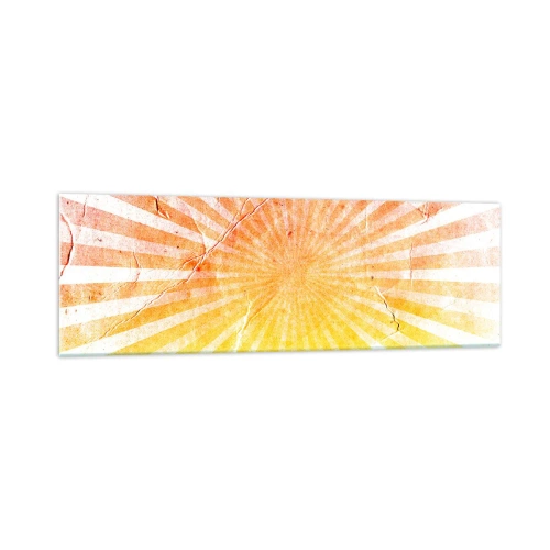 Cuadro sobre vidrio - Impresiones sobre Vidrio - Rayos de sol en tonos naranja y amarillo. - 160x50cm - Renacer del sol - Decoración de pared moderna para salón y dormitorio ARTTOR