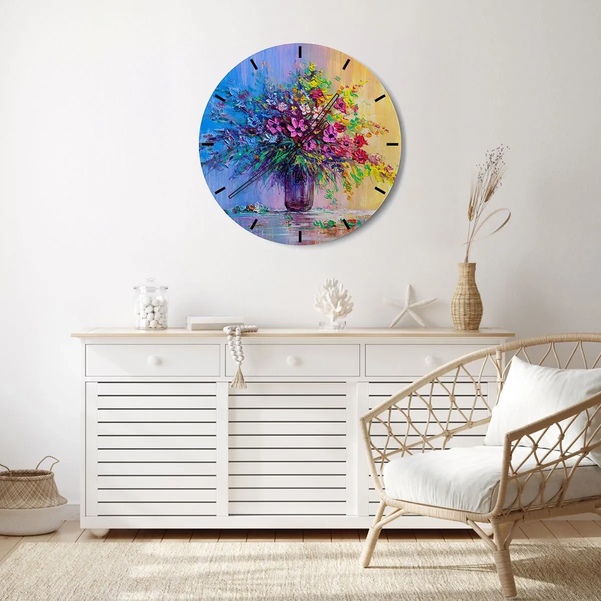 Reloj de pared - Reloj de vidrio - El regalo de un prado de verano - 30x30 cm