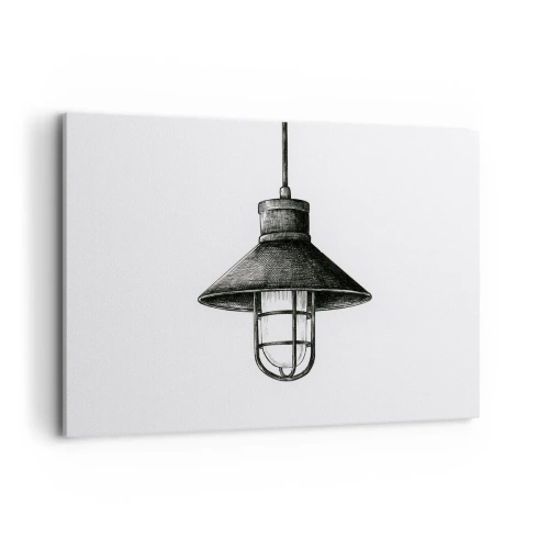 Cuadro sobre lienzo - Impresión de Imagen - Dibujo de una lámpara colgante retro sobre fondo blanco. - 100x70cm - Como hace años... - Decoración de pared moderna para salón y dormitorio ARTTOR