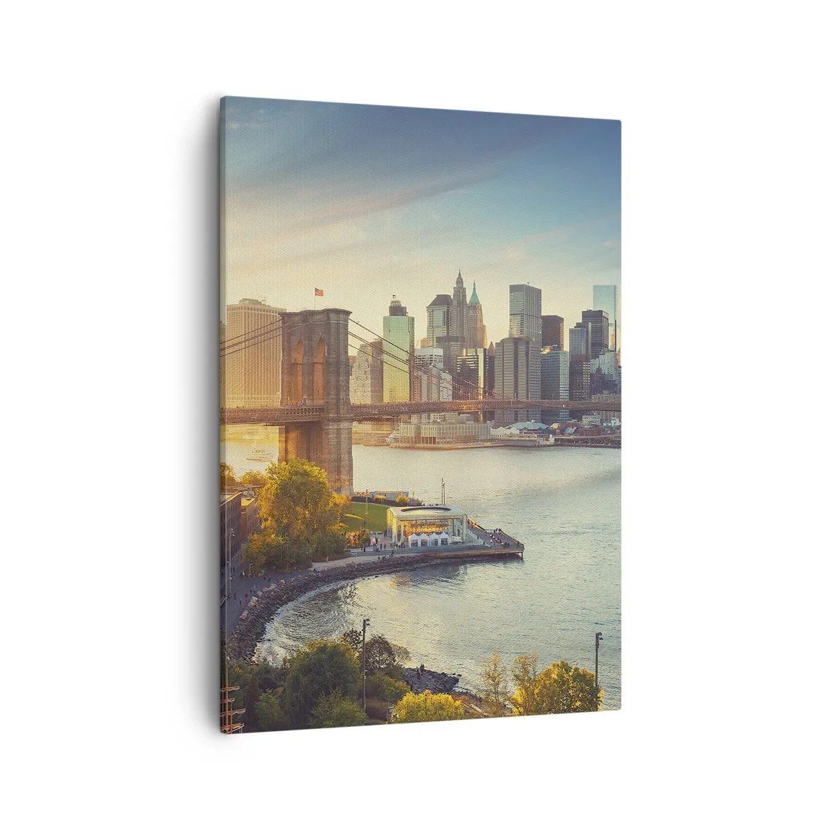 Cuadro sobre lienzo - Impresión de Imagen - Panorama de la ciudad con el puente al atardecer - 50x70cm - El amanecer de la gran ciudad - Decoración de pared moderna para salón y dormitorio ARTTOR