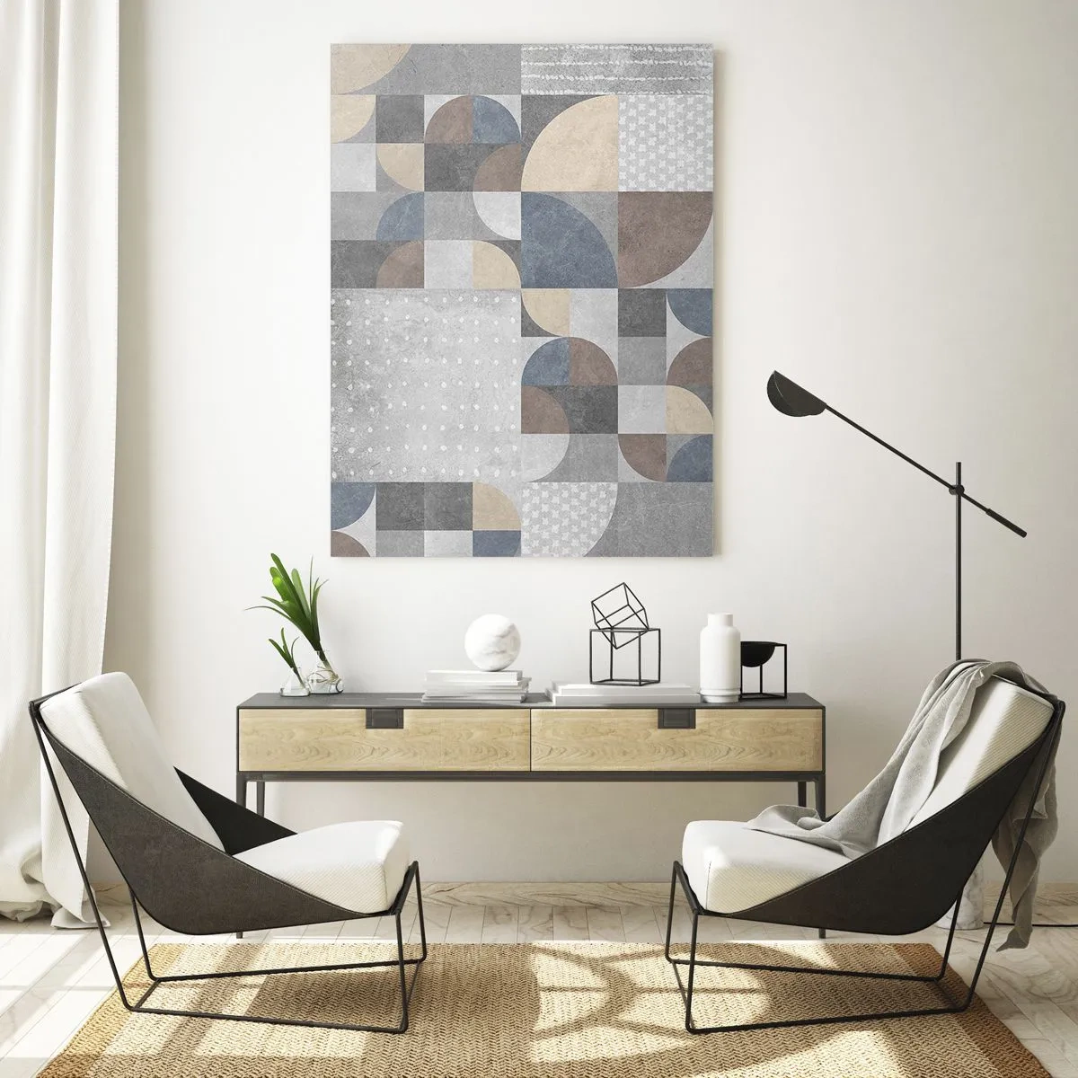 Cuadro sobre vidrio - Impresiones sobre Vidrio - Patrón geométrico en tonos pastel - 80x120cm - Fantasía cerámica - Decoración de pared moderna para salón y dormitorio ARTTOR