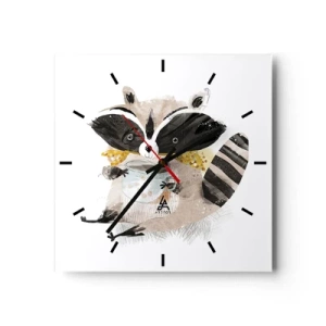 Reloj de pared - Reloj de vidrio - Adorable mapache sosteniendo una taza de color pastel - 30x30cm - Mi amigo mapache - Decoración de pared moderna para salón y dormitorio ARTTOR