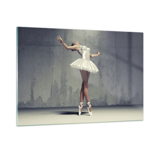 Cuadro sobre vidrio - Impresiones sobre Vidrio - Una bailarina con un vestido blanco frente a una pared sin rematar - 120x80cm - Ligero como un pájaro - Decoración de pared moderna para salón y dormitorio ARTTOR