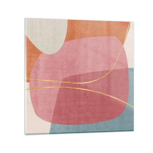 Cuadro sobre vidrio - Impresiones sobre Vidrio - Composición en pastel con hilos de oro - 40x40 cm