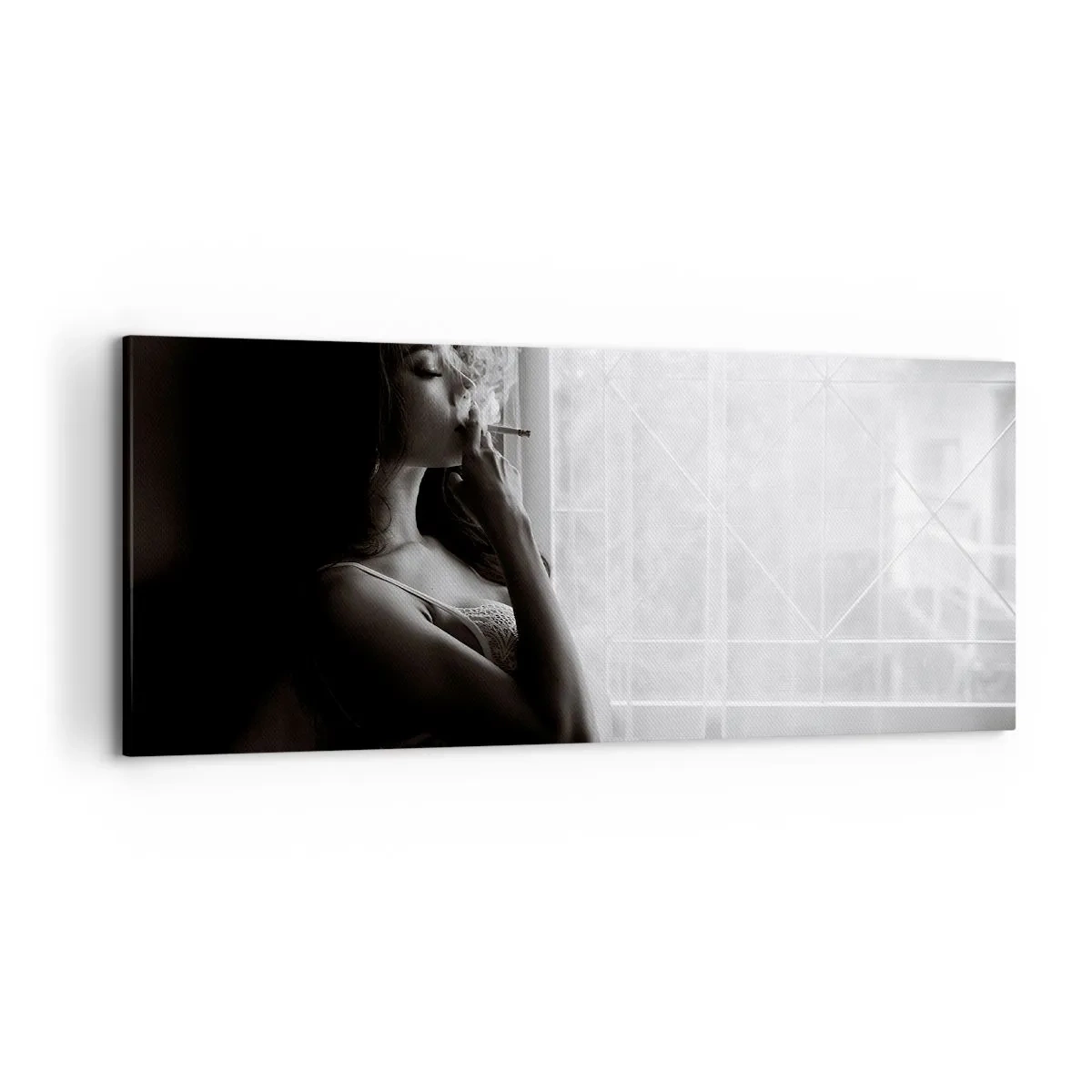 Cuadro sobre lienzo - Impresión de Imagen - Una mujer en una pose sensual en una fotografía en blanco y negro. - 120x50cm - Un momento sensual - Decoración de pared moderna para salón y dormitorio ARTTOR