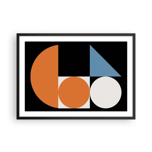 Póster en marco negro - Patrón geométrico con formas coloridas sobre un fondo negro. - 70x50cm - Diseño con figuras - Decoración de pared moderna para salón y dormitorio ARTTOR