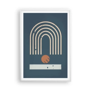 Póster en marco blanco - Geometría sobre azul marino - 70x100 cm