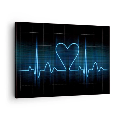 Cuadro sobre lienzo - Impresión de Imagen - Una línea salvavidas con un corazón sobre un fondo de monitoreo médico en tonos azules. - 70x50cm - El ritmo del corazón - Decoración de pared moderna para salón y dormitorio ARTTOR