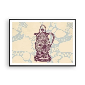 Póster en marco negro - Jarra estilizada con adornos sobre fondo floral. - 100x70cm - La belleza de lo cotidiano - Decoración de pared moderna para salón y dormitorio ARTTOR