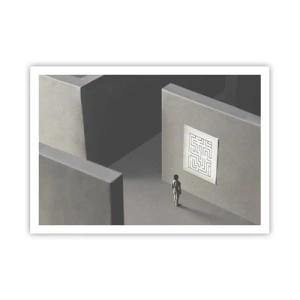 Póster - Una figura en un laberinto mirando un mapa colgado. - 100x70cm - ¿Pero dónde estoy? - Decoración de pared moderna para salón y dormitorio ARTTOR