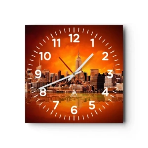 Reloj de pared - Reloj de vidrio - Un panorama de la ciudad en amarillo y marrón - 40x40 cm