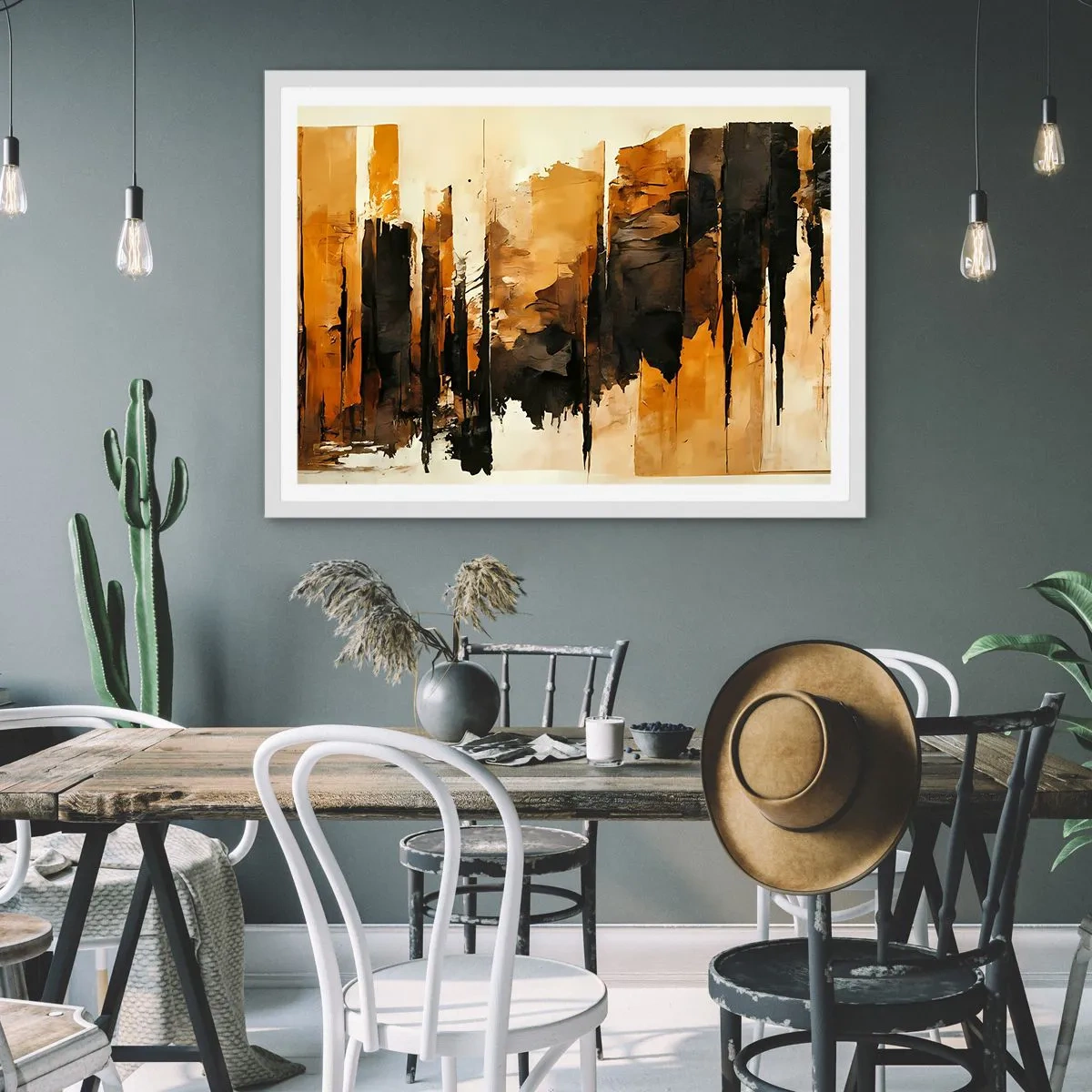 Póster en marco blanco - Armonía de negro y oro - 40x30 cm