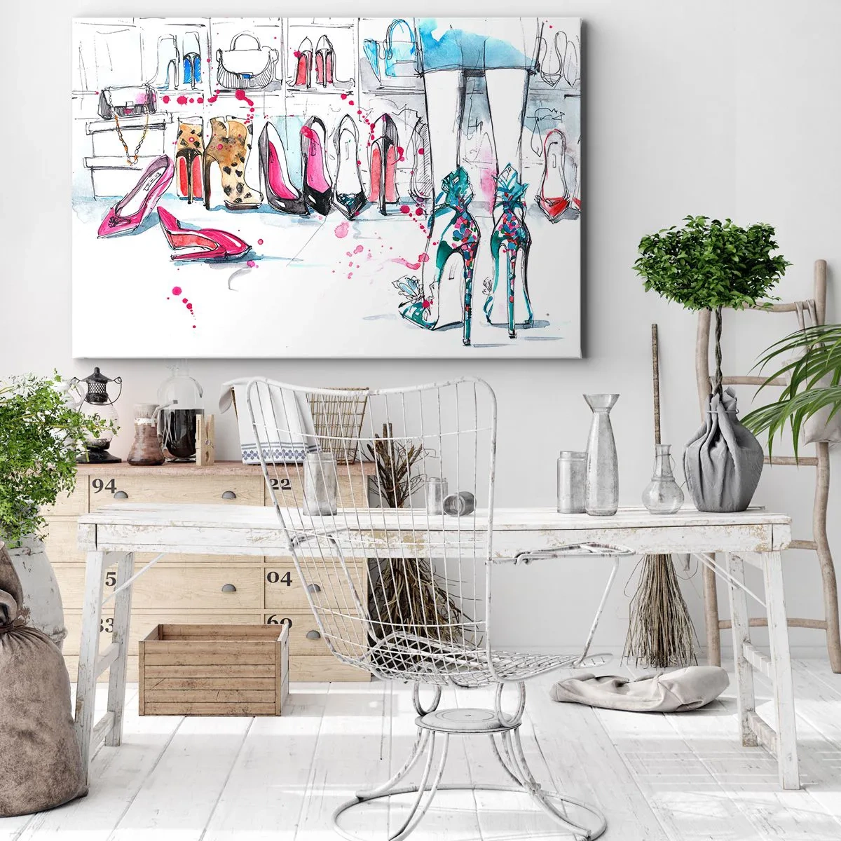 Cuadro sobre lienzo - Impresión de Imagen - Gráficos artísticos con tacones altos y accesorios. - 70x50cm - Ábrete, sésamo - Decoración de pared moderna para salón y dormitorio ARTTOR