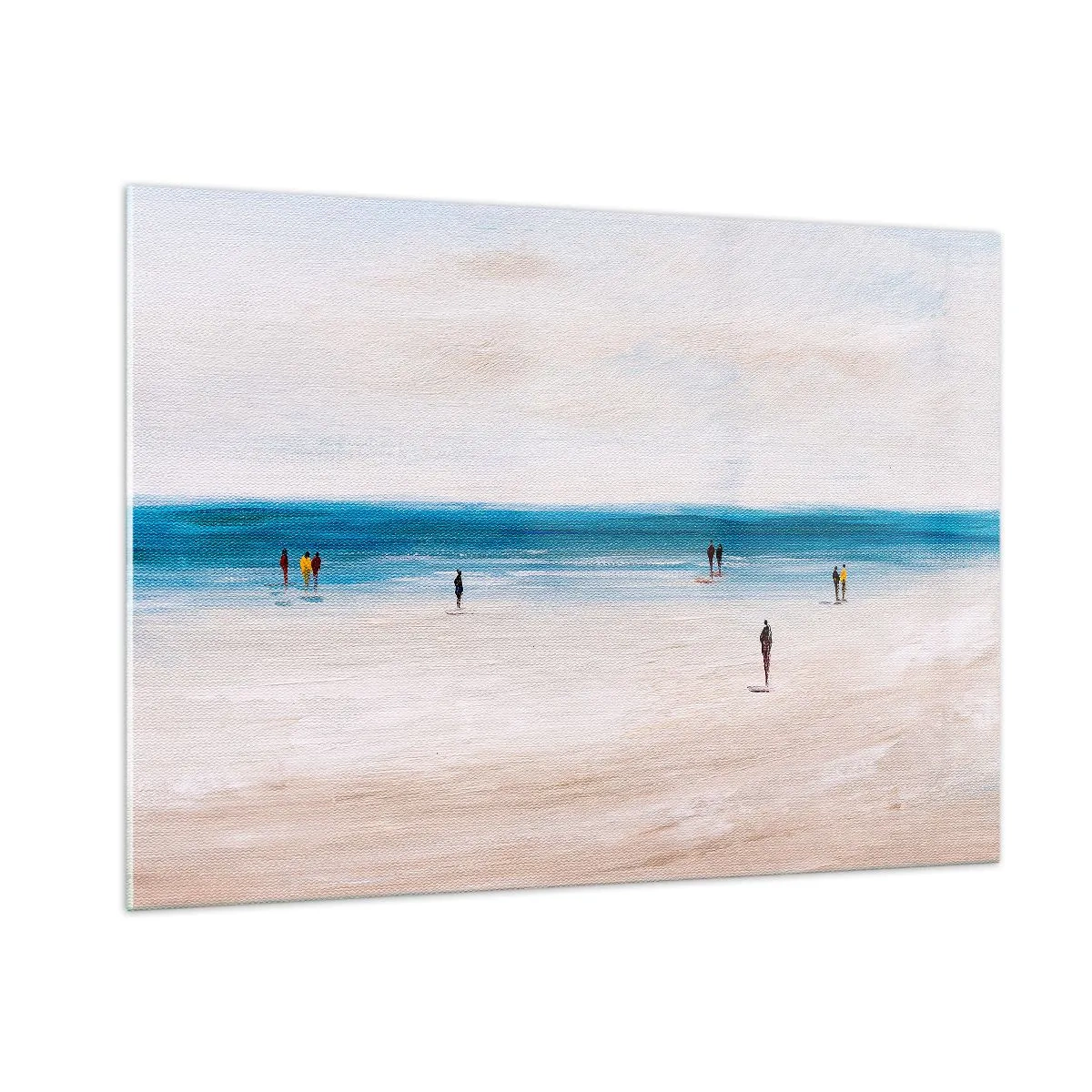 Cuadro sobre vidrio - Impresiones sobre Vidrio - Una playa tranquila con siluetas de personas caminando a lo largo de la línea del mar. - 100x70cm - Necesidad natural - Decoración de pared moderna para salón y dormitorio ARTTOR