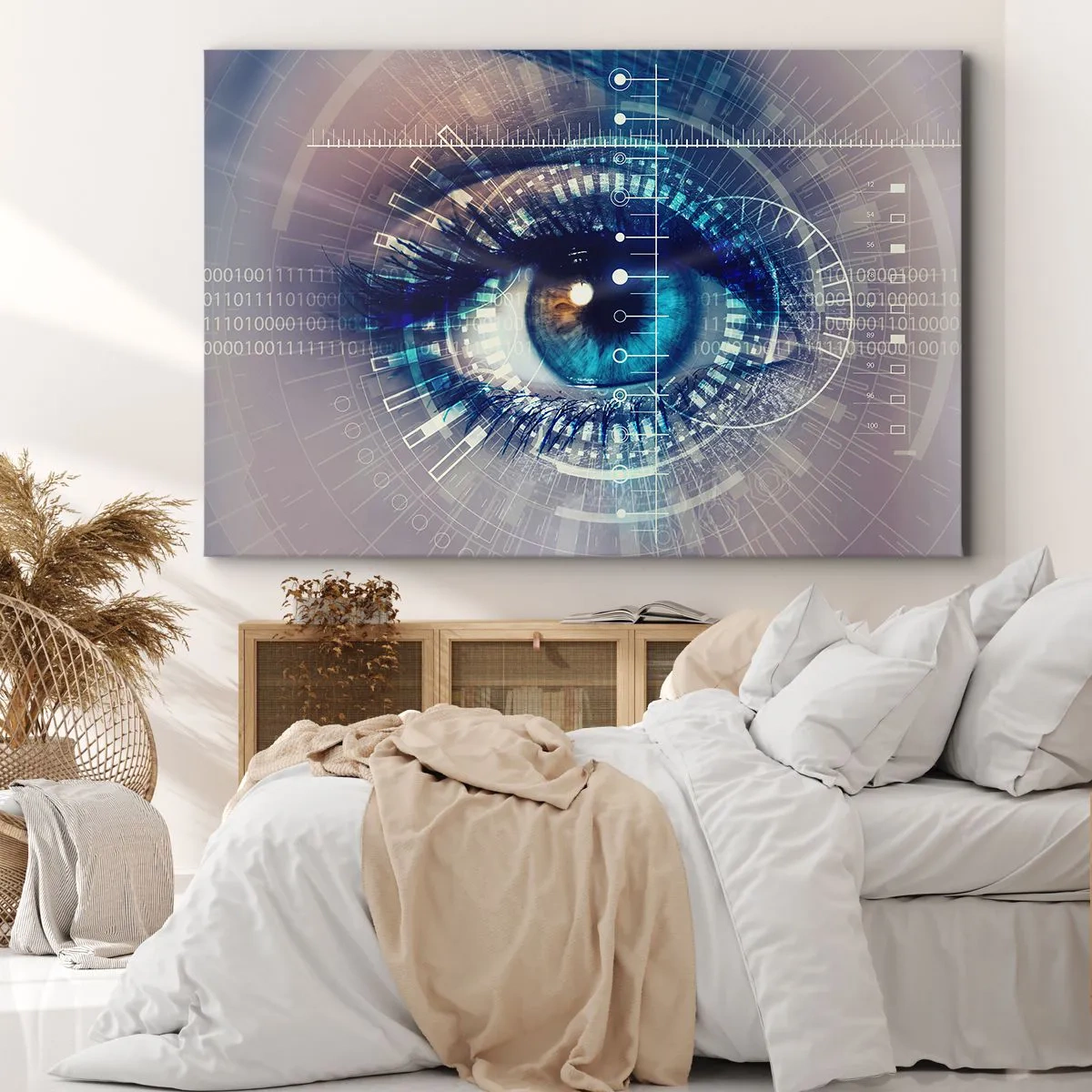 Cuadro sobre lienzo - Impresión de Imagen - Un ojo tecnológico con una interfaz futurista - 70x50cm - Crees que me conoces - Decoración de pared moderna para salón y dormitorio ARTTOR