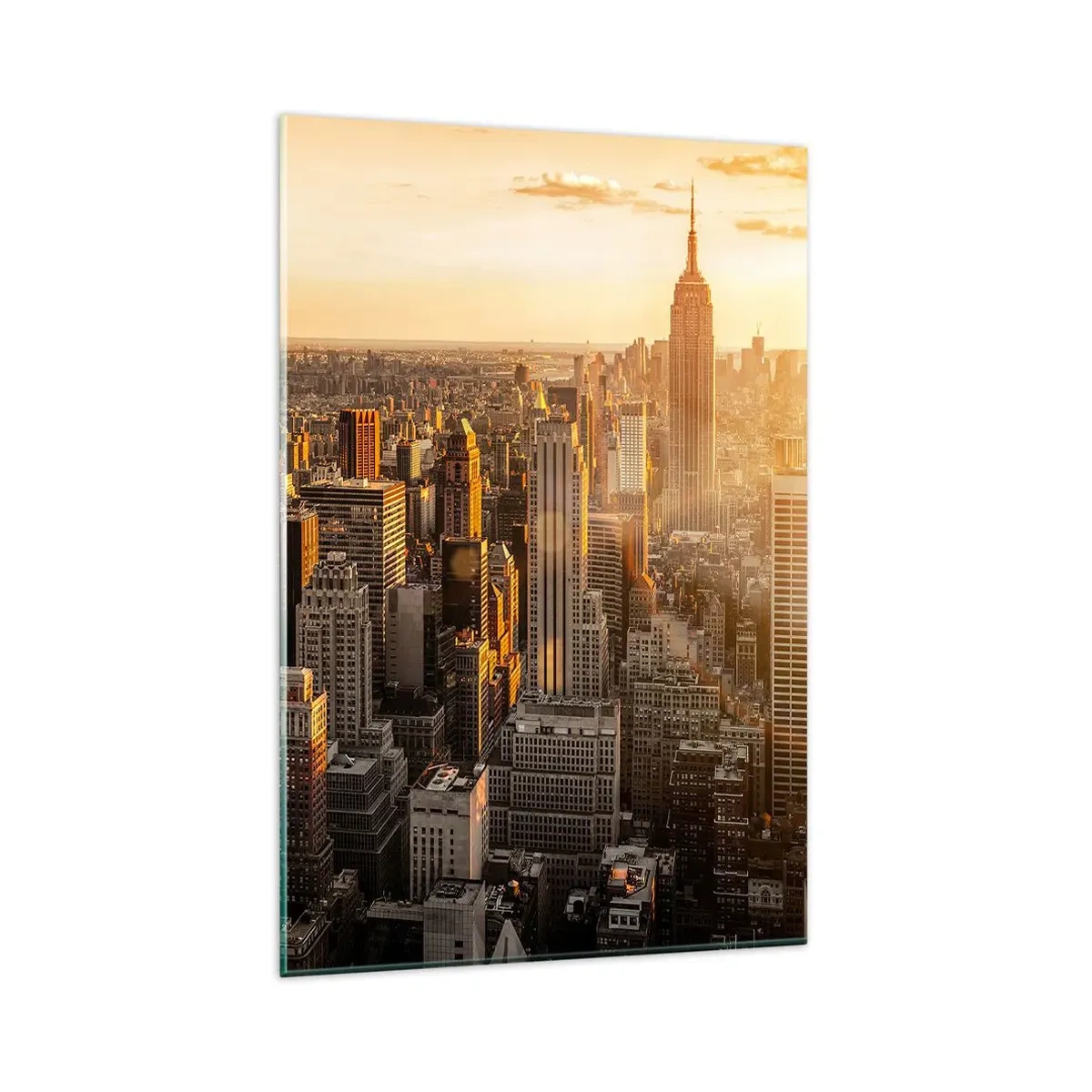 Cuadro sobre vidrio - Impresiones sobre Vidrio - El horizonte de la ciudad de Nueva York al atardecer con vistas al Empire State Building - 80x120cm - Creciendo al sol - Decoración de pared moderna para salón y dormitorio ARTTOR
