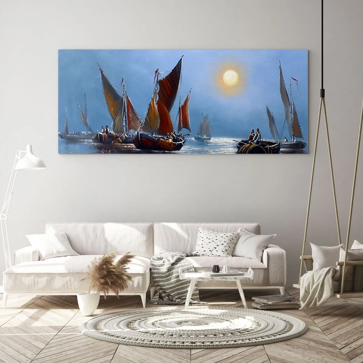 Cuadro sobre vidrio - Impresiones sobre Vidrio - Pesca nocturna - 100x40 cm