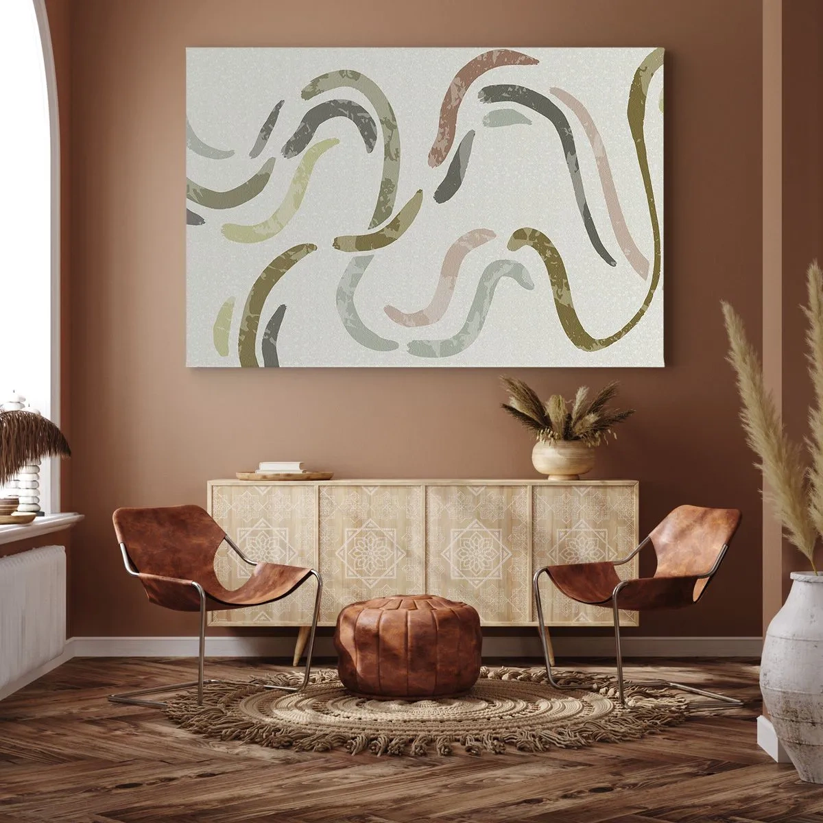 Cuadro sobre lienzo - Impresión de Imagen - Arcos abstractos en colores pastel - 70x50cm - La alegre danza de la abstracción - Decoración de pared moderna para salón y dormitorio ARTTOR