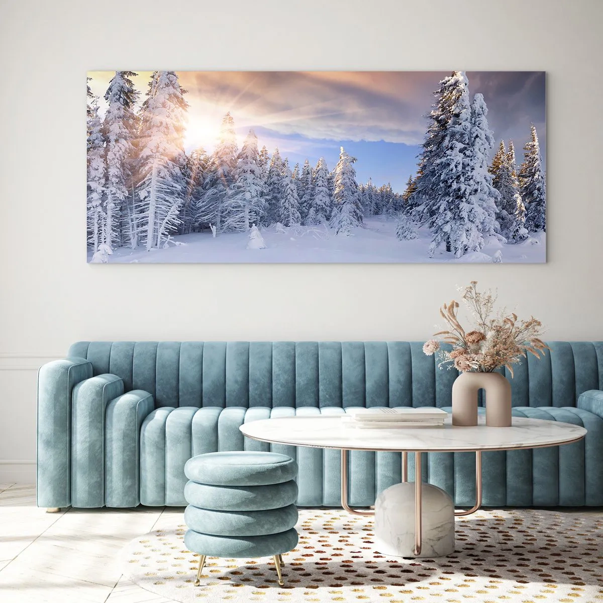 Cuadro sobre vidrio - Impresiones sobre Vidrio - Un espectáculo de naturaleza nevada - 90x30 cm