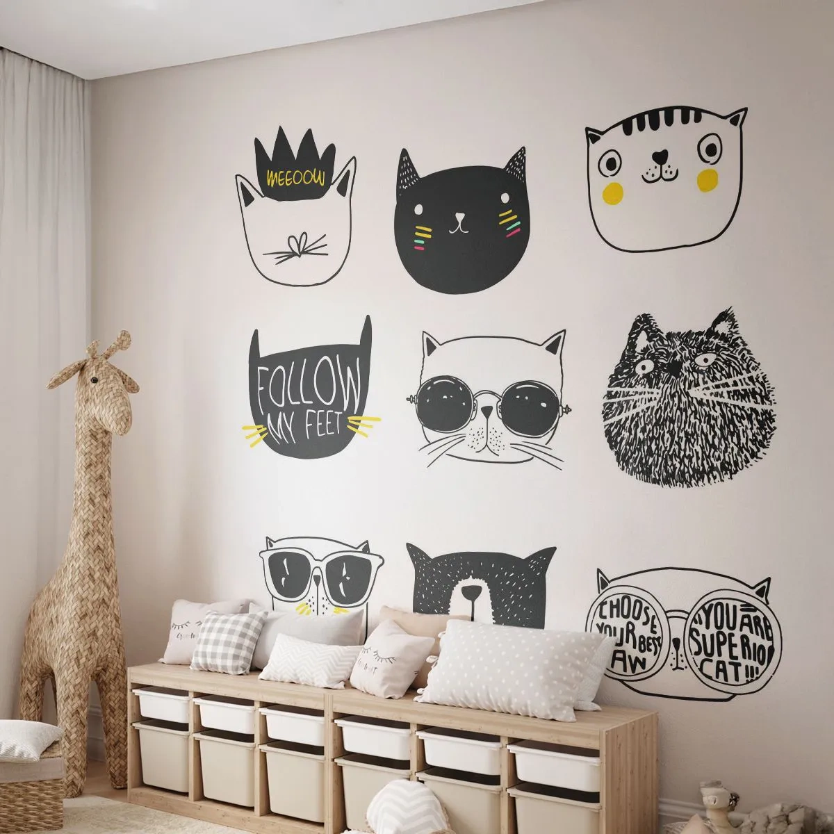 Fotomural Premium Canvas - Cada uno diferente - Gato, Ilustración, Gráficos - 500x350 cm