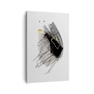 Cuadro sobre lienzo - Impresión de Imagen - Una composición abstracta con acentos negros y dorados. - 80x120cm - En negro y dorado - Decoración de pared moderna para salón y dormitorio ARTTOR