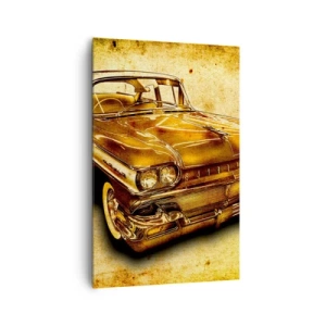 Cuadro sobre lienzo - Impresión de Imagen - Un coche retro clásico dorado sobre un fondo vintage con efecto envejecido. - 80x120cm - La belleza perdurable de los clásicos - Decoración de pared moderna para salón y dormitorio ARTTOR