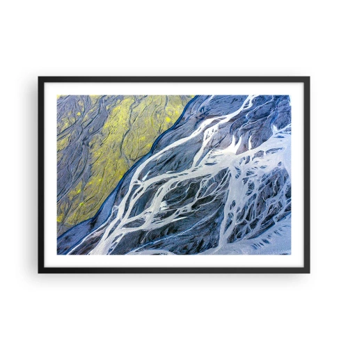 Póster en marco negro - Vista aérea abstracta de lechos de ríos serpenteantes - 70x50cm - Las pinturas rupestres de la naturaleza - Decoración de pared moderna para salón y dormitorio ARTTOR