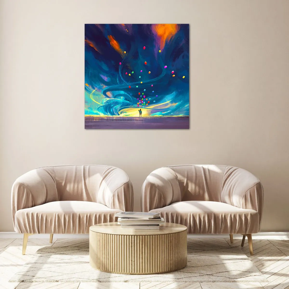 Cuadro sobre vidrio - Impresiones sobre Vidrio - En un viento azul - 50x50 cm