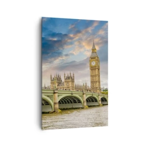 Cuadro sobre lienzo - Impresión de Imagen - El Big Ben y el puente de Westminster contra el cielo al anochecer - 80x120cm - El tiempo se detuvo en el Imperio - Decoración de pared moderna para salón y dormitorio ARTTOR