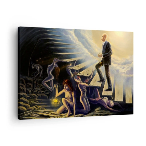 Cuadro sobre lienzo - Impresión de Imagen - Una escena simbólica del camino hacia la luz a través de una escalera destartalada. - 70x50cm - Dantesco viaje hacia la luz - Decoración de pared moderna para salón y dormitorio ARTTOR