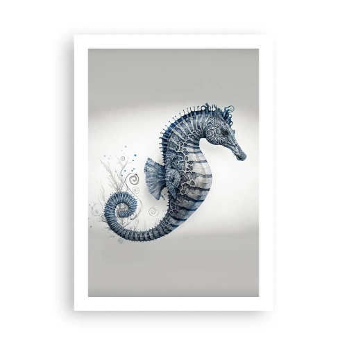 Póster - Ilustración detallada de un caballito de mar sobre un fondo claro. - 50x70cm - Una sutil broma de la naturaleza - Decoración de pared moderna para salón y dormitorio ARTTOR