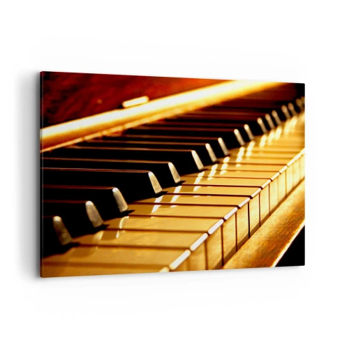 Cuadro sobre lienzo - Impresión de Imagen - Teclado de piano con iluminación dorada - 100x70cm - Posibilidades ilimitadas - Decoración de pared moderna para salón y dormitorio ARTTOR