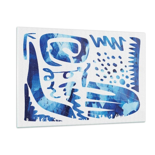 Cuadro sobre vidrio - Impresiones sobre Vidrio - Abstracción azul dinámica con formas geométricas. - 120x80cm - Vuelta a las raíces - Decoración de pared moderna para salón y dormitorio ARTTOR