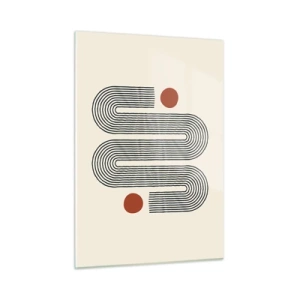 Cuadro sobre vidrio - Impresiones sobre Vidrio - Patrón de línea minimalista con puntos rojos - 50x70cm - De principio a fin - Decoración de pared moderna para salón y dormitorio ARTTOR