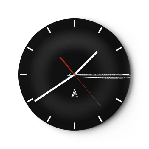 Reloj de pared - Reloj de vidrio - Avión a reacción con estela blanca sobre fondo negro - 30x30cm - En otra dimensión - Decoración de pared moderna para salón, cocina y dormitorio ARTTOR