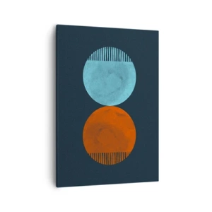 Cuadro sobre lienzo - Impresión de Imagen - Diseño minimalista de dos ruedas en azul y naranja. - 50x70cm - ¿Solo geometría? - Decoración de pared moderna para salón y dormitorio ARTTOR