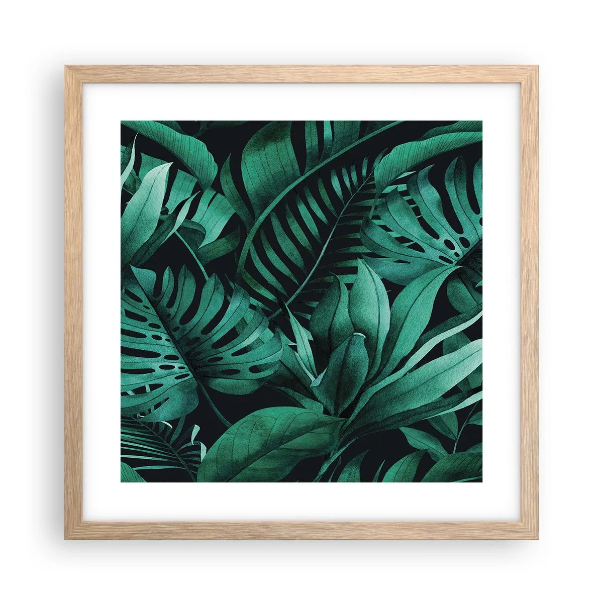 Póster en marco roble claro - Profundidad del verde tropical - 40x40 cm