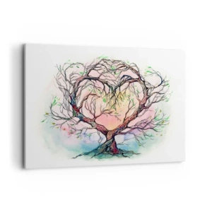 Cuadro sobre lienzo - Impresión de Imagen - Un árbol en forma de corazón sobre un fondo de delicados colores pastel. - 100x70cm - Juntos contra los vientos - Decoración de pared moderna para salón y dormitorio ARTTOR