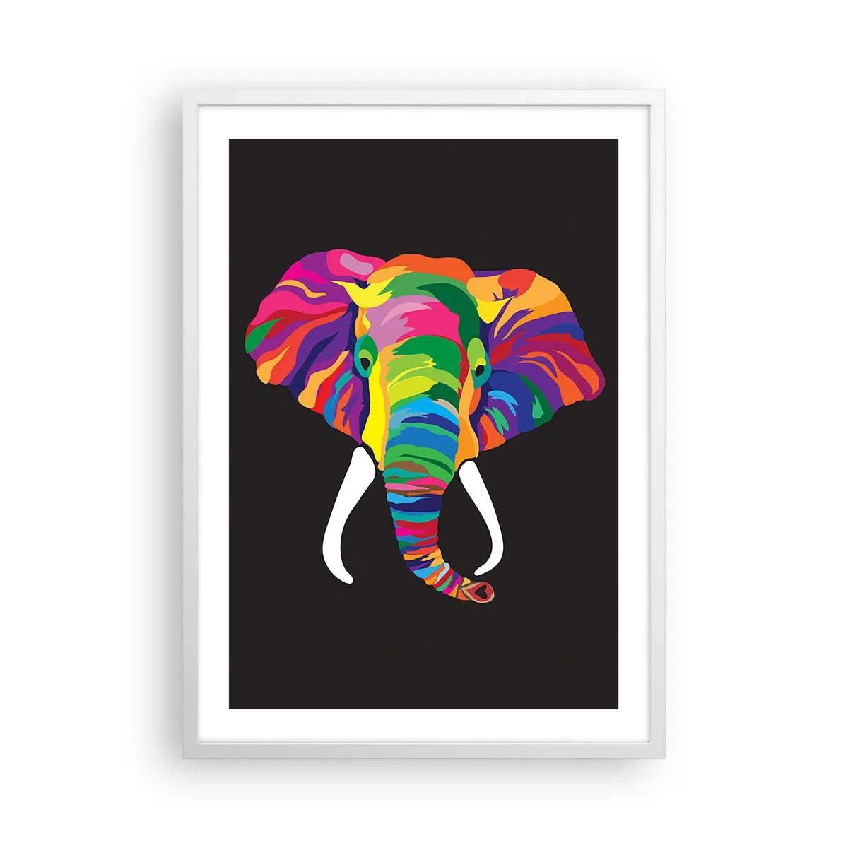 Póster en marco blanco - El elefante al que le gustaba bañarse en el arco iris - 50x70 cm