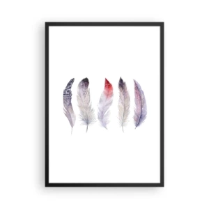 Póster en marco negro - Plumas de colores sobre un fondo blanco en un estilo delicado. - 50x70cm - Suave como la niebla de muchos colores - Decoración de pared moderna para salón y dormitorio ARTTOR