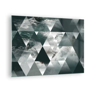Cuadro sobre vidrio - Impresiones sobre Vidrio - Composición abstracta de triángulos con motivo de ondas de agua. - 70x50cm - Una perspectiva de cristal - Decoración de pared moderna para salón y dormitorio ARTTOR