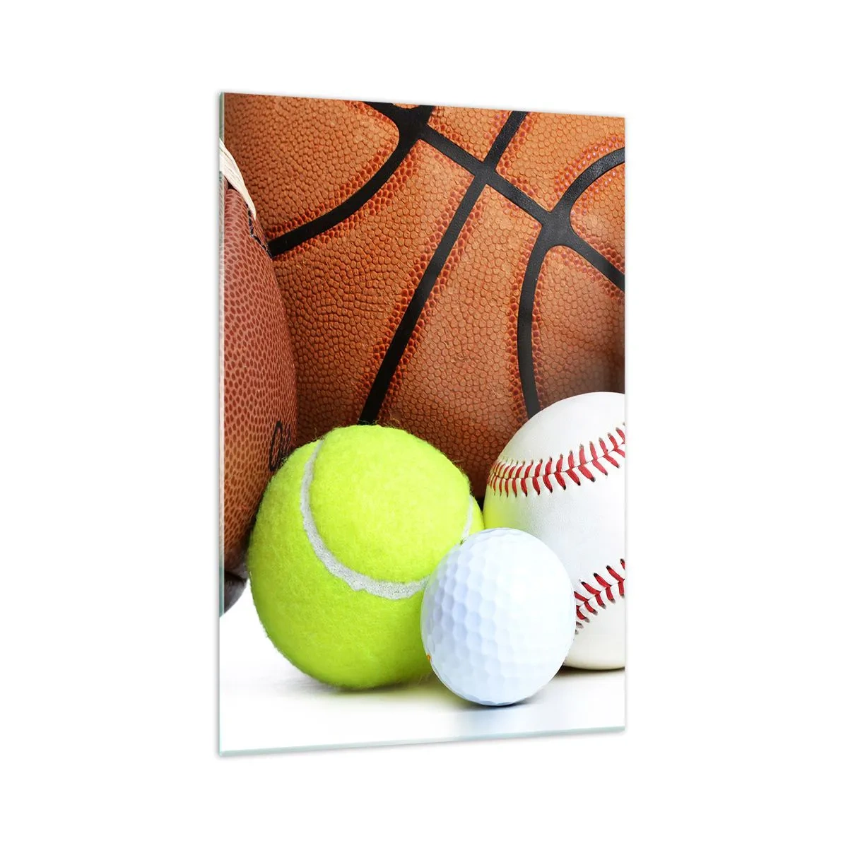Cuadro sobre vidrio - Impresiones sobre Vidrio - Balones de diversas disciplinas deportivas - 70x100cm - Unidos por el deporte - Decoración de pared moderna para salón y dormitorio ARTTOR
