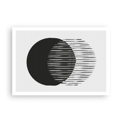 Póster - Dos círculos superpuestos con líneas blancas y negras. - 100x70cm - Su alter ego - Decoración de pared moderna para salón y dormitorio ARTTOR