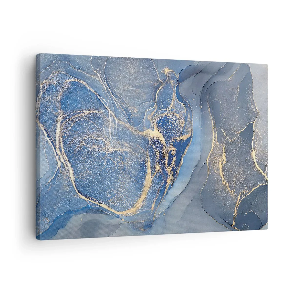 Cuadro sobre lienzo - Impresión de Imagen - Patrones abstractos azules con acentos dorados - 70x50cm - Polvo de oro - Decoración de pared moderna para salón y dormitorio ARTTOR