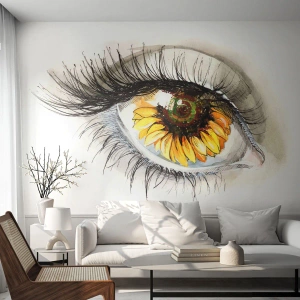 Fotomural Standard Eco - Ojo con motivo de girasol en estilo artístico. - 100x70cm - Un aspecto tan caluroso como el verano - Decoración de pared moderna para salón y dormitorio ARTTOR