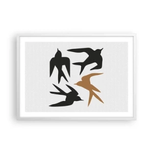 Póster en marco blanco - Juegos de golondrinas - 70x50 cm
