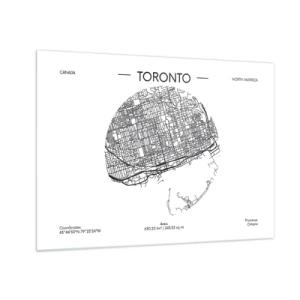 Cuadro sobre vidrio - Impresiones sobre Vidrio - Un mapa minimalista de Toronto con una cuadrícula de calles. - 70x50cm - Anatomía de Toronto - Decoración de pared moderna para salón y dormitorio ARTTOR