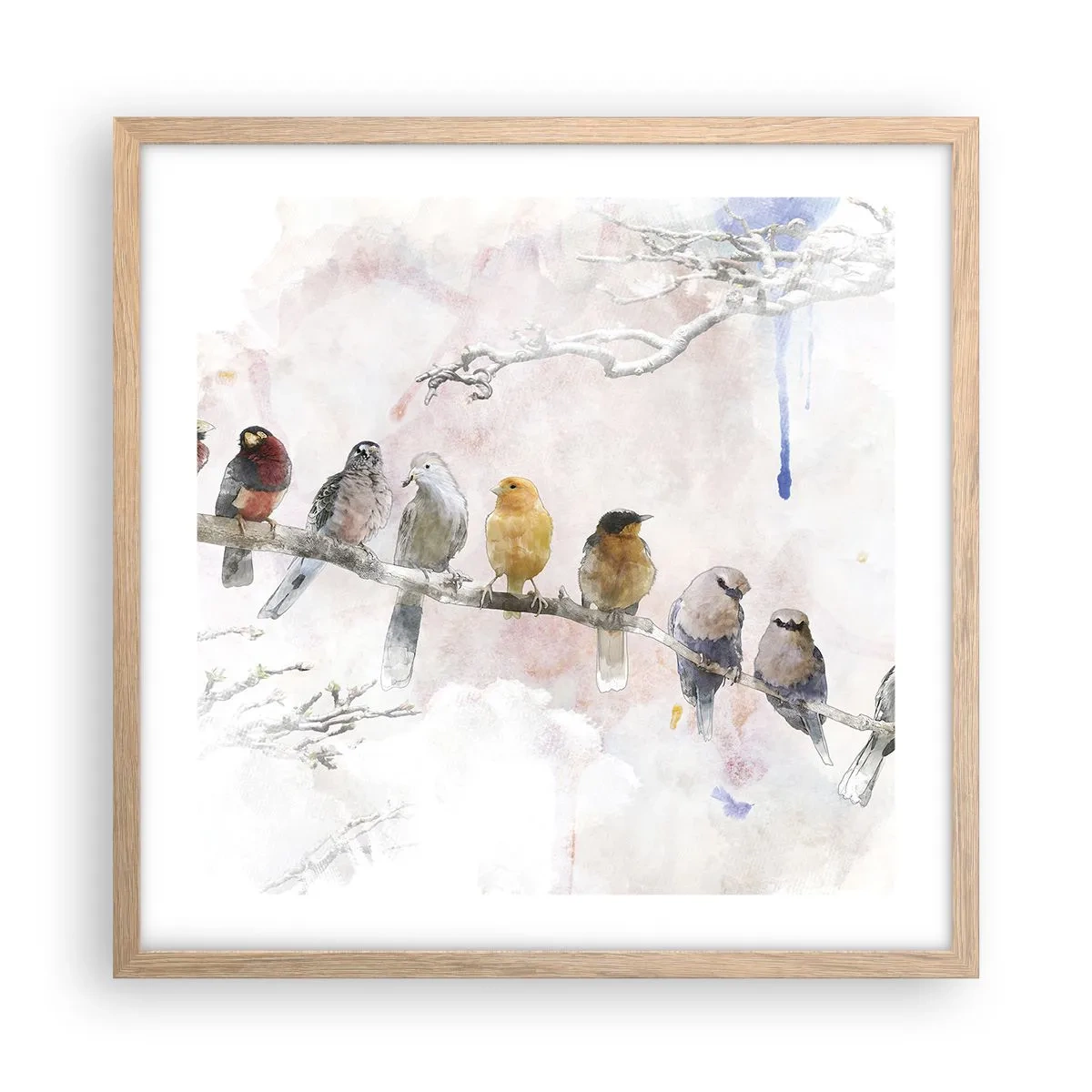 Póster en marco roble claro - Reunión alada - 50x50 cm