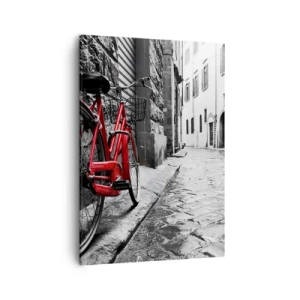 Cuadro sobre lienzo - Impresión de Imagen - Bicicleta roja en una calle en blanco y negro - 50x70cm - La verdadera belleza no envejece - Decoración de pared moderna para salón y dormitorio ARTTOR