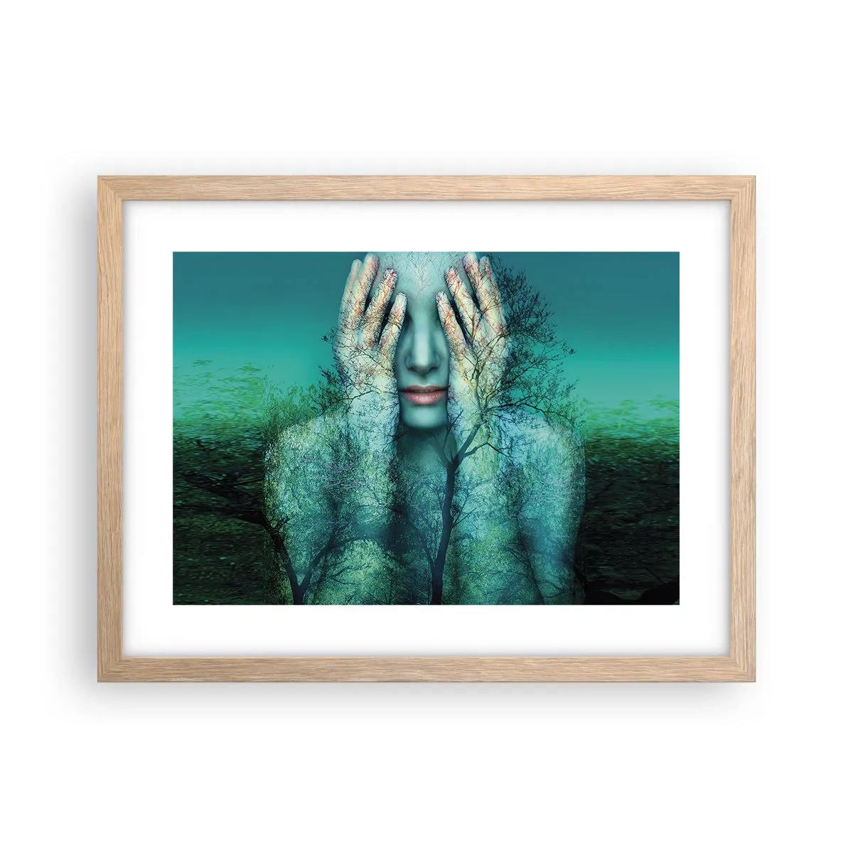 Póster en marco roble claro - Sumergida en azul - 40x30 cm